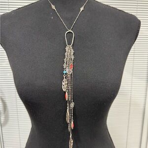 Elegant Silver and Red Feather Necklace